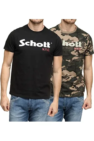 Schott NYC Ts01Mclogo, T-shirt Uomo, (Camokaki/Nero), 3XL