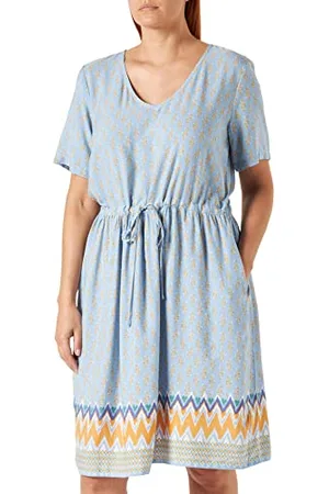 Cream & Co. Abito da Donna a Maniche Corte con Stampa Color Crema Vestito Casual, Vista Blu Ziggy, 44