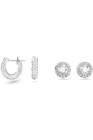 Swarovski Orecchini a cerchio Stone, Pavé, Piccoli, Bianchi, Placcato rodio & Orecchini a lobo Angelic, Taglio tondo, Bianchi, Placcato rodio