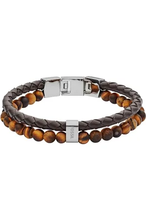 Fossil Bracciale Da Uomo Vintage Casual, Lunghezza Interna: 180 mm - 195 mm Bracciale In Pelle Marrone, JF03118040
