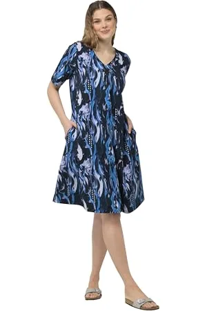 Ulla Popken Abito Midi Stampato con Bottone sulla Scollatura 832018 Vestito, , 56-58 Donna