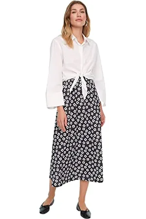 Trendyol Gonne modeste in Maglia Regolare Maxi Linea A Gonna, Nero-Bianco-Multicolore, S Donna