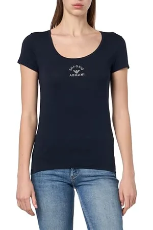 Emporio Armani Studs Stretch Cotton Loungewear T-Shirt, T-Shirt Donna, (Marine), XS