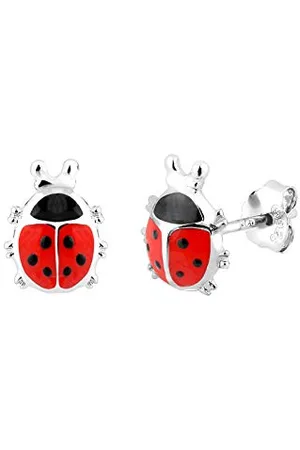 Elli Orecchini Bambini Orecchini a Perno Coccinella Portafortuna con Smalto in Sterlino 925