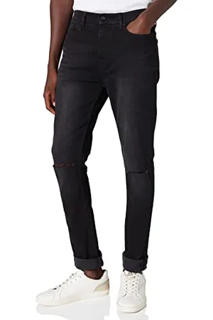 FIND FIND Slim Knee Slit Jean, Jeans skinny Uomo, (Washed Black), W33/L32