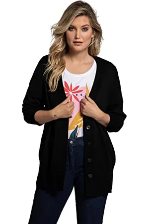 Ulla Popken Cardigan con Scollo a V, abbottonatura, Maglia fine Maglione, , 60-62 Donna
