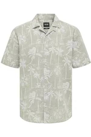 Only & Sons Onscaiden SS Reg Hawaii AOP Linen Noos Camicia a Maniche Corte, , S Uomo