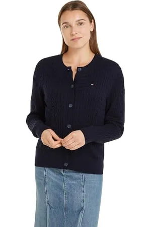 Tommy Hilfiger Donna Cardigan Motivo a Trecce, Blu (Desert Sky), M