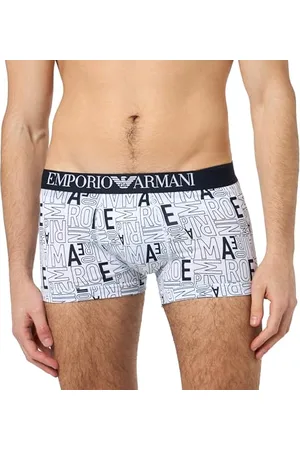 Emporio Armani Stretch Cotton All Over Bold Logo Trunk, Boxer Uomo, (Marine Logo Print-White), XL