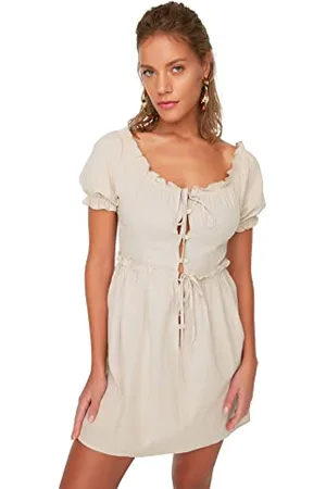 Trendyol Abito da Spiaggia Dettagliato Dress, Beige, 46 Donna