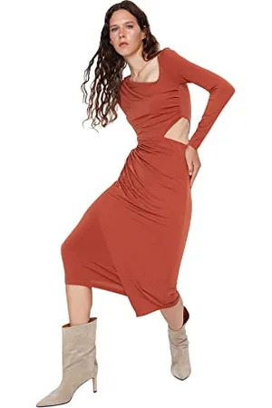 Trendyol Woman Midi Bodycon Asymmetrical Collar Knit Dress Vestito, , S Donna
