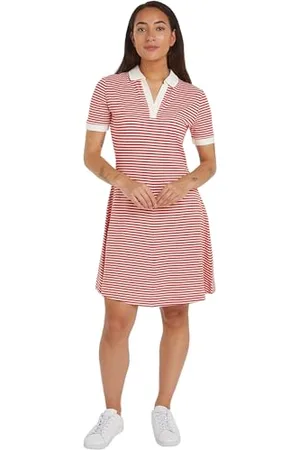 Tommy Hilfiger Abito a Polo Donna a Righe, Multicolore (Breton Fierce Red/Ecru), XS