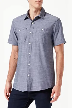 Amazon Camicia in Chambray a Manica Corta vestibilità Regular Uomo, , XXL