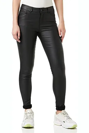 VERO MODA Vmseven NW S.Slim Smooth Coated Pants, Pantaloni Donna, (Black), 32W/30L