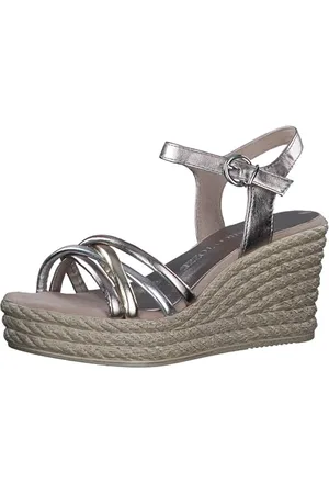 Marco Tozzi Sandali Donna con Tacco a Zeppa con Cinturino Regolabile Comodi, (Rose Met Comb), 41 EU