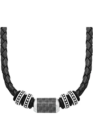 QS by s.Oliver Collana da Uomo in Acciaio inox/carbonio/pelle, 47+3 cm, Argento, fornita in confezione regalo per gioielli