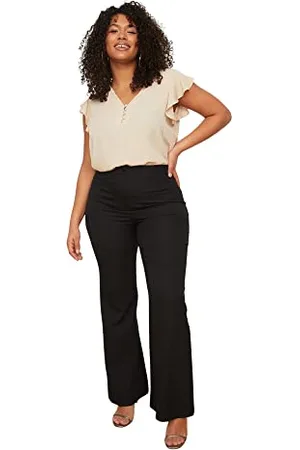 Trendyol Normal Waist Flare Plus Size Pants Pantaloni, Black, 50 Donna