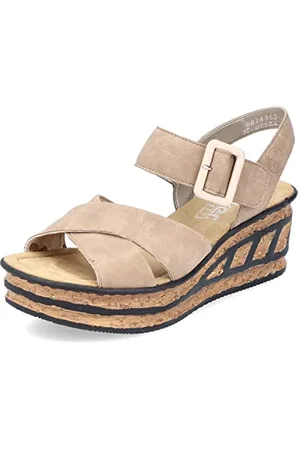 Rieker Donna Sandali 68163, Signora Sandali con Piattaforma,Sandalo con Plateau,Scarpa Estiva,Comodo,Suola Spessa,Beige (Beige / 62),39 EU / 6 UK