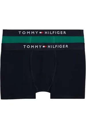 Tommy Hilfiger Pantaloncini Boxer Bambino Confezione da 2 Cotone Elasticizzato, (Nouveau Green/Des Sky), 4-5 Anni