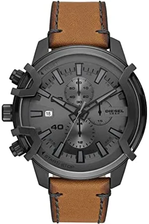 Diesel Orologio Griffed da uomo, movimento cronografo, cassa in acciaio inossidabile canna di fucile 48 mm con cinturino in pelle, DZ4569