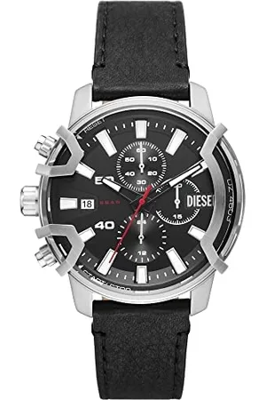 Diesel Orologio Cronografo da Uomo in Quarzo con Bracciale Grigio DZ4603 + Anello da Uomo in Acciaio Color Oro con Logo a D, DX1376710
