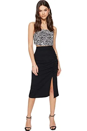 Trendyol Damen Gerade Midi Stift Regulär Rock Gonna, Black, M Donna
