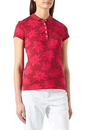 Tommy Hilfiger Polo Slim Stampato SS, Mid Scale Bloom/Pink Splendor, M Donna