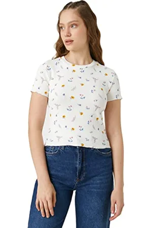 Koton Crop-Maglietta a Maniche Corte con Scollo Rotondo T-Shirt, (0d5), M Donna