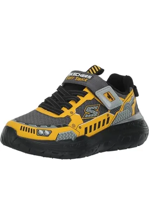 Skechers Boys, Sneaker, Charcoal Synthetic/Textile/Yellow Trim, 43 EU