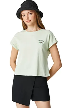 Koton Maglietta a Maniche Corte con Scollo Rotondo Ricamato T-Shirt, (MNT), L Donna