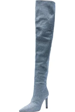 Pinko PLEYEL CUISSARD Denim, Stivali alla Moda Donna, PJZ_Lavaggio Vintage Medio Scuro, 36 EU