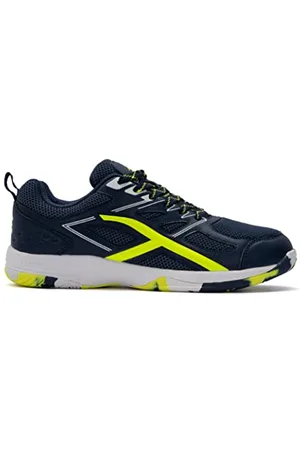 Hundred Xoom Scarpe da Badminton Professionali Antitraccia da Uomo | Materiale: ecopelle | Adatto per tennis indoor, squash, ping pong, basket e padel (Navy/Lime, Taglia: EU 39, UK 5, US 6)