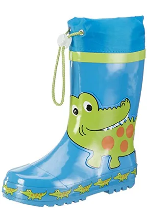 Playshoes Stivali di Gomma Unisex - Bambini e ragazzi, Blu/Verde (Coccodrillo), 34/35 EU