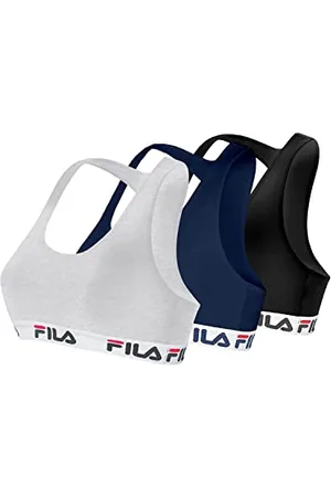 Fila Reggiseno Sportivo Donna in cotone, senza rinforzo, set di 3, Nero, Blu, Grigio, Taglie S