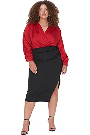 Trendyol Matita Longuette da Donna Fessura Intrecciata Plus Size Gonna, , 76