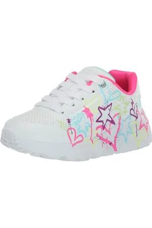 Skechers Street Girls, Sneaker, White Synthetic/Neon Multi Trim, 43 EU