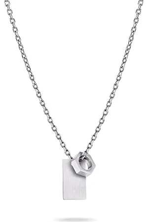 Fynch-Hatton Collana con ciondolo (piastra e anello esagonale), 65, Acciaio inossidabile, Nessuna pietra preziosa