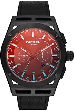Diesel Orologio Timeframe da uomo, movimento cronografo, cassa in acciaio inossidabile nera da 48 mm con cinturino in pelle, DZ4544