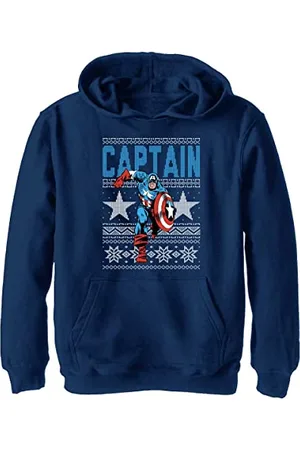 Marvel Avengers Classic-Ugly Captain Hoodie Hooded Sweatshirt, Blu , 9/10 Bambini e Ragazzi