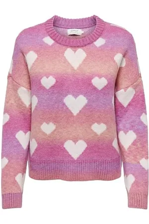 ONLY Onlaida L/S-Maglione a Forma di Cuore, Lavendula/Detail:Azalea Pink/French Vanilla/W. CD Hearts, M Donna