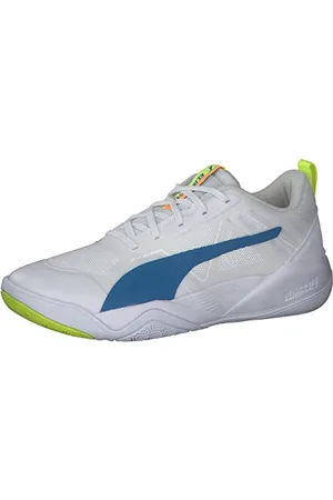 PUMA Eliminate PRO, Scarpe Sportive Indoor Unisex-Adulto, White/Mykonos Blue/Yellow Alert/Neon Citrus, 41 EU