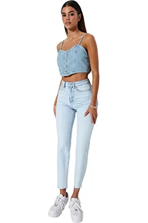 Trendyol Donna Vita Alta Gamba Dritta Mom Jeans Pantaloni, , 44