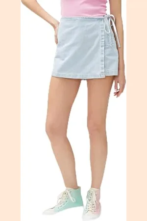 Koton Jeans Shorts Skirt Mini mit Bindedetail aus Baumwolle, Pantaloncini Donna, (Mid)