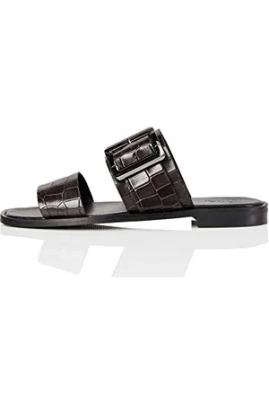 FIND FIND Two Part Buckle Leather - Sandali a Punta Aperta Donna, Marrone (Bitter Choc Croc), 37 EU