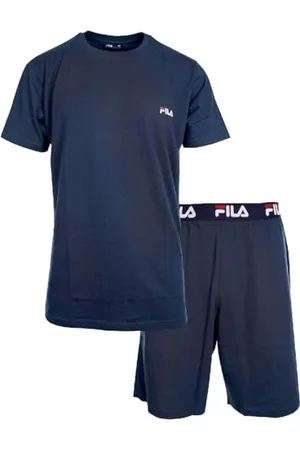 Fila Pigiama Uomo Cotone 100%, Set Maglietta e Pantaloni Corti Uomo, Morbido e Confortevole, Blu, Taglie XL