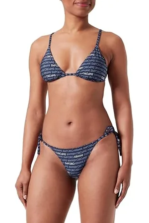 Emporio Armani Triangle And String Brazilian Logomania Bikini Set, Set di Bikini Donna, (Marine-Bianco (Bluestone), XS