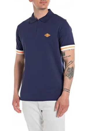Replay Polo Uomo Manica Corta Piquet Elasticizzato, Blu , L