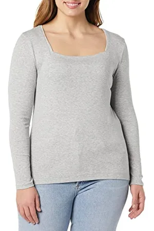 Amazon T-Shirt Aderente con Scollo Quadrato A Maniche Lunghe Donna, , XS