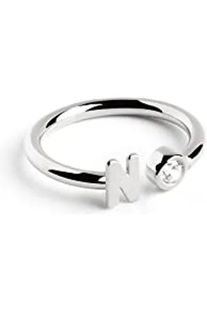 SINGULARU Anello Personalizzato Letter Spark. Regolabile. Argento Sterling 925 con Finitura Placcata Rodio. Taglia Unica. Gioielli da Donna. Lettera N