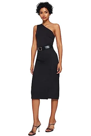 Trendyol Damen Gerade Midi Eine Linie Rock Gonna, Black, 40 Donna